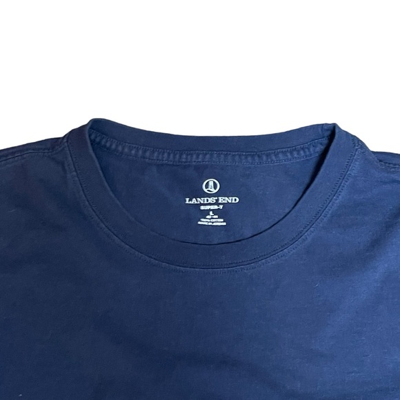Lands End Super-T Mens Large L Blue Cotton Long Sleeve Crew Neck T-Shirt Casual - Picture 6 of 13